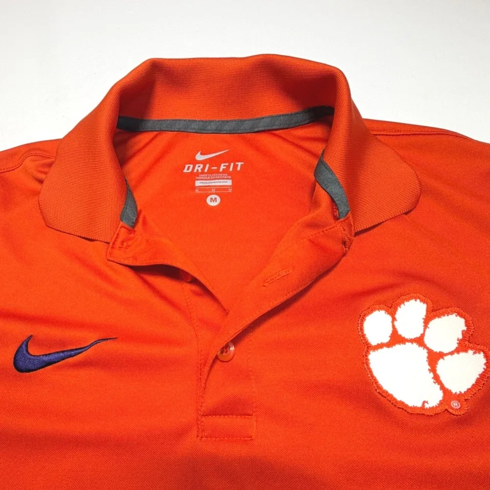 Nike Clemson Tigers Dri-Fit Polo Men's‎ Medium Orange/Gray Sleeve Trim
